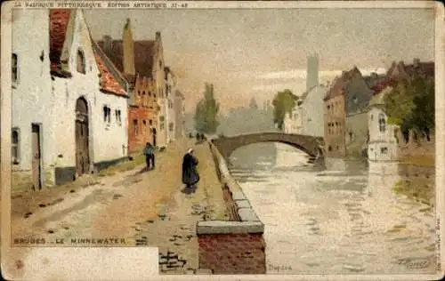 Künstler Litho Ranot, F., Brügge Brügge Flandern Westflandern, Le Minnewater