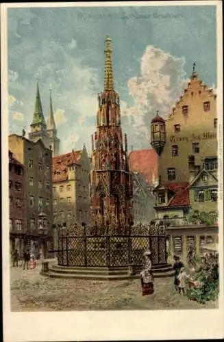 Foto Ak Nürnberg in Mittelfranken, Schöner Brunnen