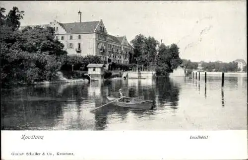 Ak Konstanz am Bodensee, Inselhotel, Ruderboot