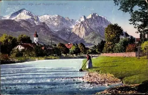 Ak Garmisch Partenkirchen in Oberbayern, Zugspitze, Frau