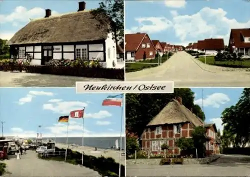 Ak Ostseebad Neukirchen in Holstein, Reetdach, Fachwerkhaus, Strand