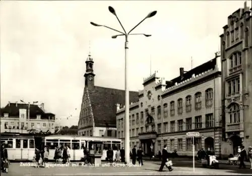 Ak Zwickau in Sachsen, Hauptmarkt, Rathaus, Gewandhaus, Straßenbahn