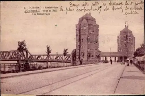 Ak Duisburg im Ruhrgebiet, Partie auf der Rheinbrücke, Straßenpartie, Gleise