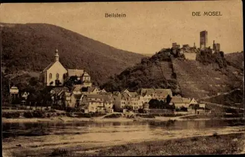 Ak Beilstein an der Mosel, alte Burgruine und Kirche