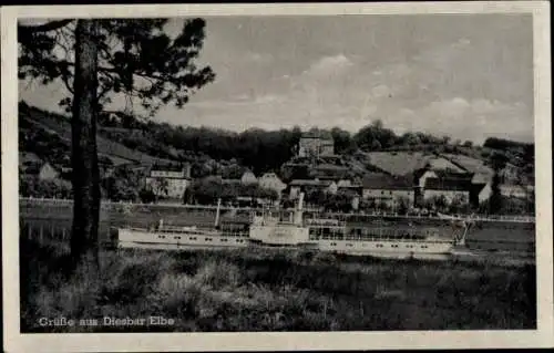 Ak Diesbar Seußlitz Nünchritz an der Elbe, Schiff