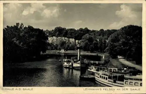 Ak Halle Saale, Lehmanns Felsen an der Saale, Salondampfer