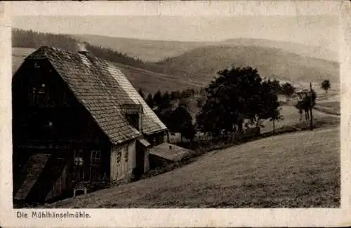 Ak Oberwiesenthal im Erzgebirge Sachsen, Mühlhänselmühle, Wohnhaus, Berge, Landschaft