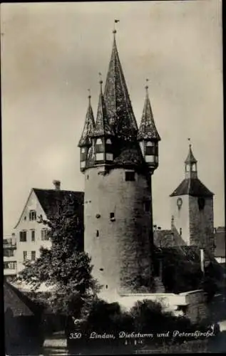 Ak Lindau am Bodensee Schwaben, Diebsturm, Peterskirche