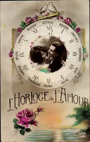 Ak Liebespaar, Liebesuhr