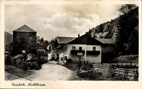 Ak Bischofswiesen Oberbayern, Passhöhe Hallthurn, Bahnschienen, Cafe