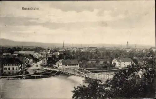 Ak Rosenheim in Oberbayern, Gesamtansicht, Brücke