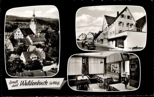 Ak Waldenbuch in Baden Württemberg, Teilansicht, Gasthaus Rössle, Gaststube