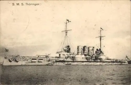 Ak Deutsches Kriegsschiff, SMS Thüringen, Linienschiff, Kaiserliche Marine