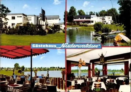 Ak Groß Gerau in Hessen, Gästehaus Niederwaldsee, Terrasse, Gastraum