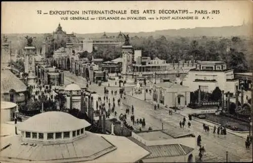 Ak Paris XVII, Exposition Arts Décoratifs 1925, Vue Generale, l'Esplanade des Invalides