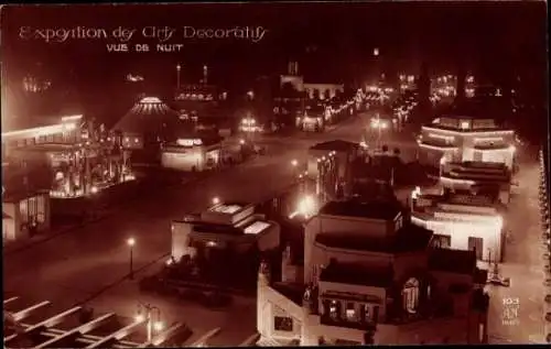 Ak Paris, Exposition Arts Décoratifs 1925, Vue de nuit