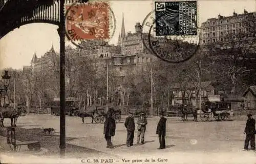 Ak Pau Pyrénées-Atlantiques, vue prise de la Gare