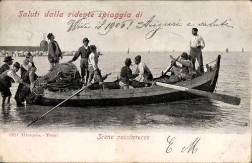 Ak Italien, Fischer, Fischerboote, Fischfang, Fischnetz