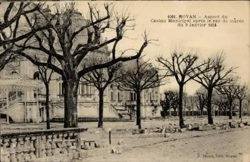 Ak Royan Charente Maritime, Aspect du Casino Municipal apres le raz de maree du 9 janvier 1924