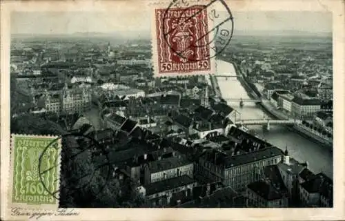 Ak Graz Steiermark, Panorama, Drei Brücken, Luftbild