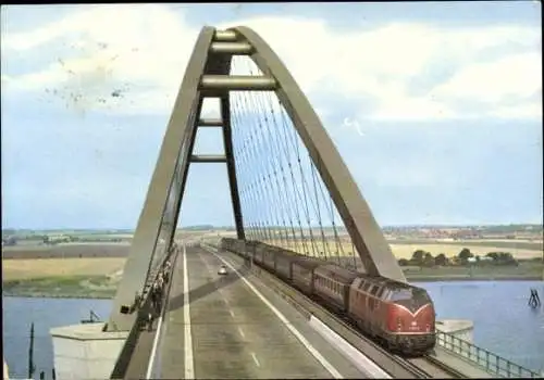 Ak Deutsche Eisenbahn, Fehmarnsund-Brücke an der Vogelfluglinie Deutschland-Dänemark