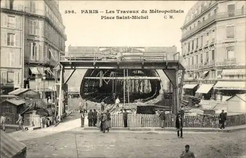 Ak Paris VI, Metro im Bau, Place Saint Michel, U-Bahn