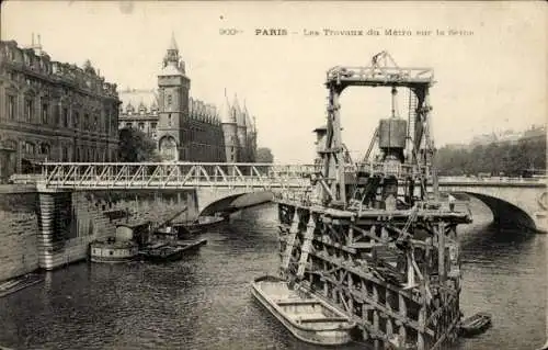 Ak Paris I., Les Travaux du Mètro sur la Seine