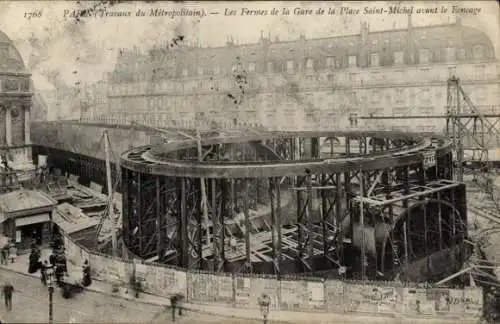 Ak Paris I., Die Fermes de la Gare de la Place Saint Michel vor dem Foncage