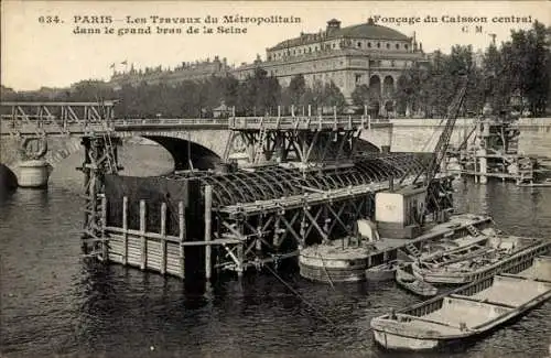 Ak Paris I., Les Travaux du Metropolitain dans le grand bras de la Seine, Tunnelbau