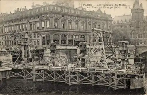 Ak Paris, Metroarbeiten am Pont au Change 1906