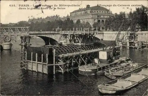 Ak Paris I., Die Werke des Metropoliten im großen Arm der Seine, Tunnelbau