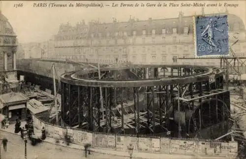 Ak Paris I., Die Fermes de la Gare de la Place Saint Michel vor dem Foncage