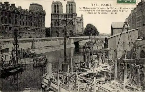 Ak Paris VI, Metropolitan unter der Seine, Baustelle