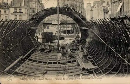 Ak U-Bahn Paris, Metropolitain-Werke, Innenraum des Caisson, Klinik