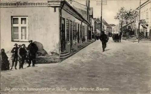 Ak Talsen Lettland, Die Deutsche Kommandantur, lettische Bauern, I WK