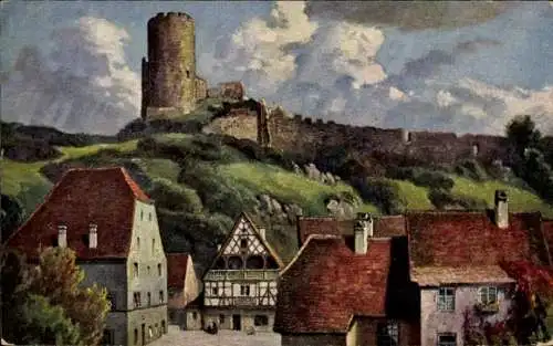 Künstler Ak Bürger, W., Kaysersberg Kaysersberg Elsass Haut Rhin, Blick auf die Burg