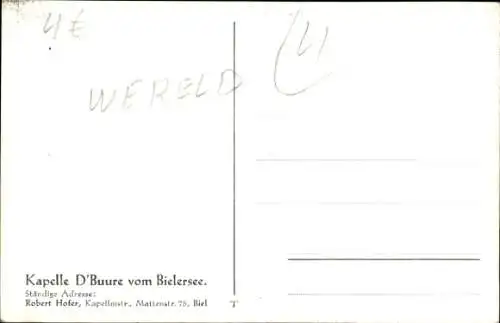 Ak Schweizer Bauernkapelle D'Buure vom Bielersee