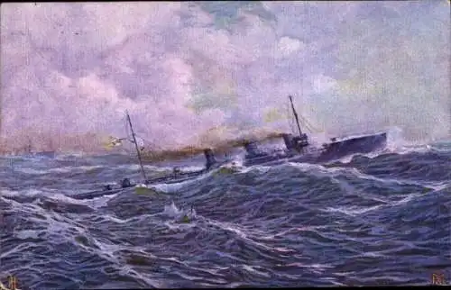 Künstler Ak Matthiessen, Karl, Deutsches Kriegsschiff, Zerstörer, Kaiserliche Marine