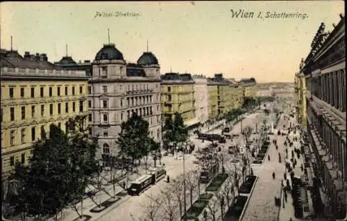 Ak Wien 1 Innere Stadt, Schottenring, Polizei-Direktion, Straßenbahn