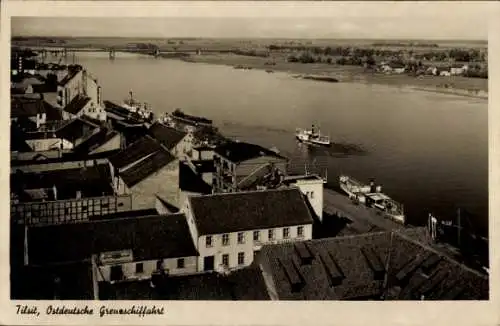 Ak Sowjetsk Tilsit Ostpreußen, Panorama, Ostdeutsche Grenzschifffahrt