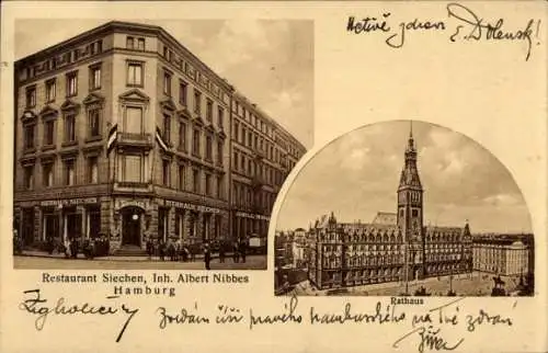 Ak Hamburg Altstadt, Restaurant Siechen, Rathaus