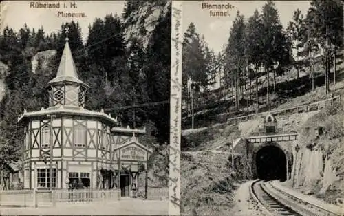Ak Rübeland Oberharz am Brocken, Museum, Bismarcktunnel, Zahnradbahn