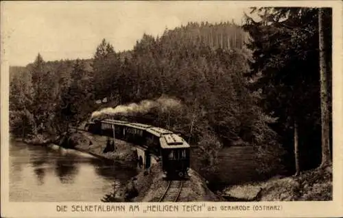 Ak Gernrode Quedlinburg im Harz, Selketalbahn, Heiliger Teich, Dampflok