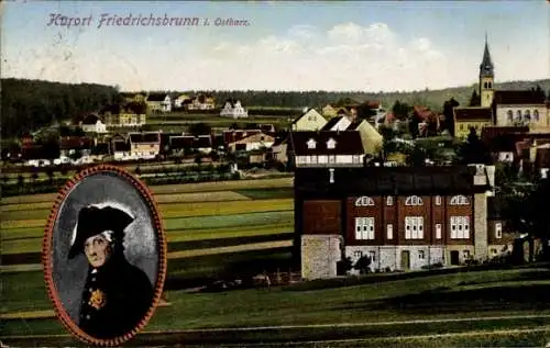 Ak Friedrichsbrunn Thale im Harz, Teilansicht, Portrait Friedrich II