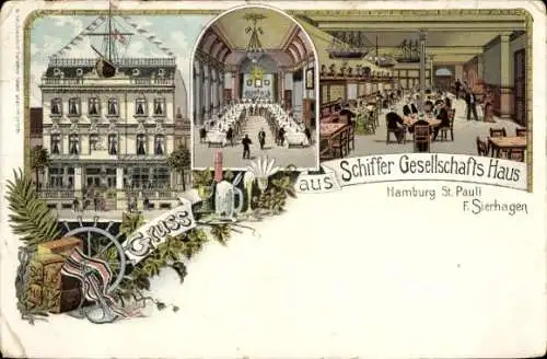 Litho Hamburg Mitte St. Pauli, Schiffer Gesellschaftshaus