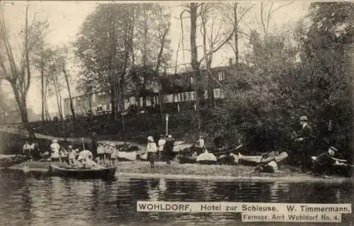 Ak Hamburg Wandsbek Wohldorf Ohlstedt, Hotel zur Schleuse, Boote