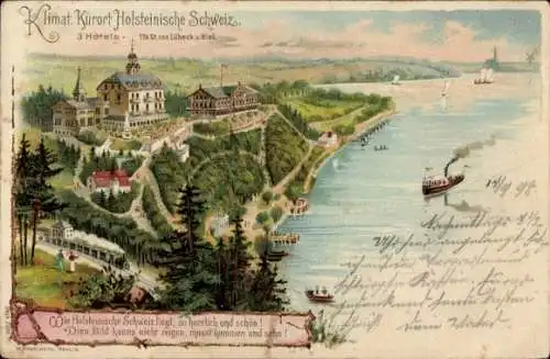 Litho Eutin in Ostholstein, Klimat. Kurort Holsteinische Schweiz, 3 Hotels, Dampfer