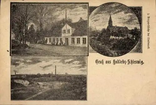 Ak Haddeby Busdorf in Schleswig Holstein, Panorama, Kirche