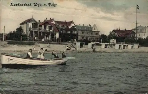 Ak Wyk auf Föhr Nordfriesland, Boot, Strand, Hotel