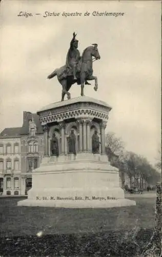 Ak Lüttich Lüttich Wallonien, Reiterstatue Karls des Großen